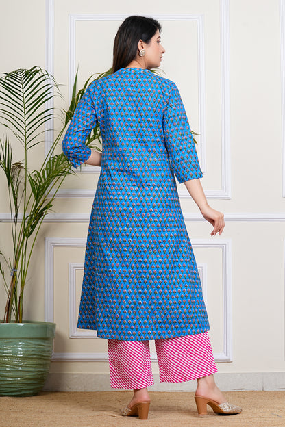 Blue Blossom Cotton Kurta Set