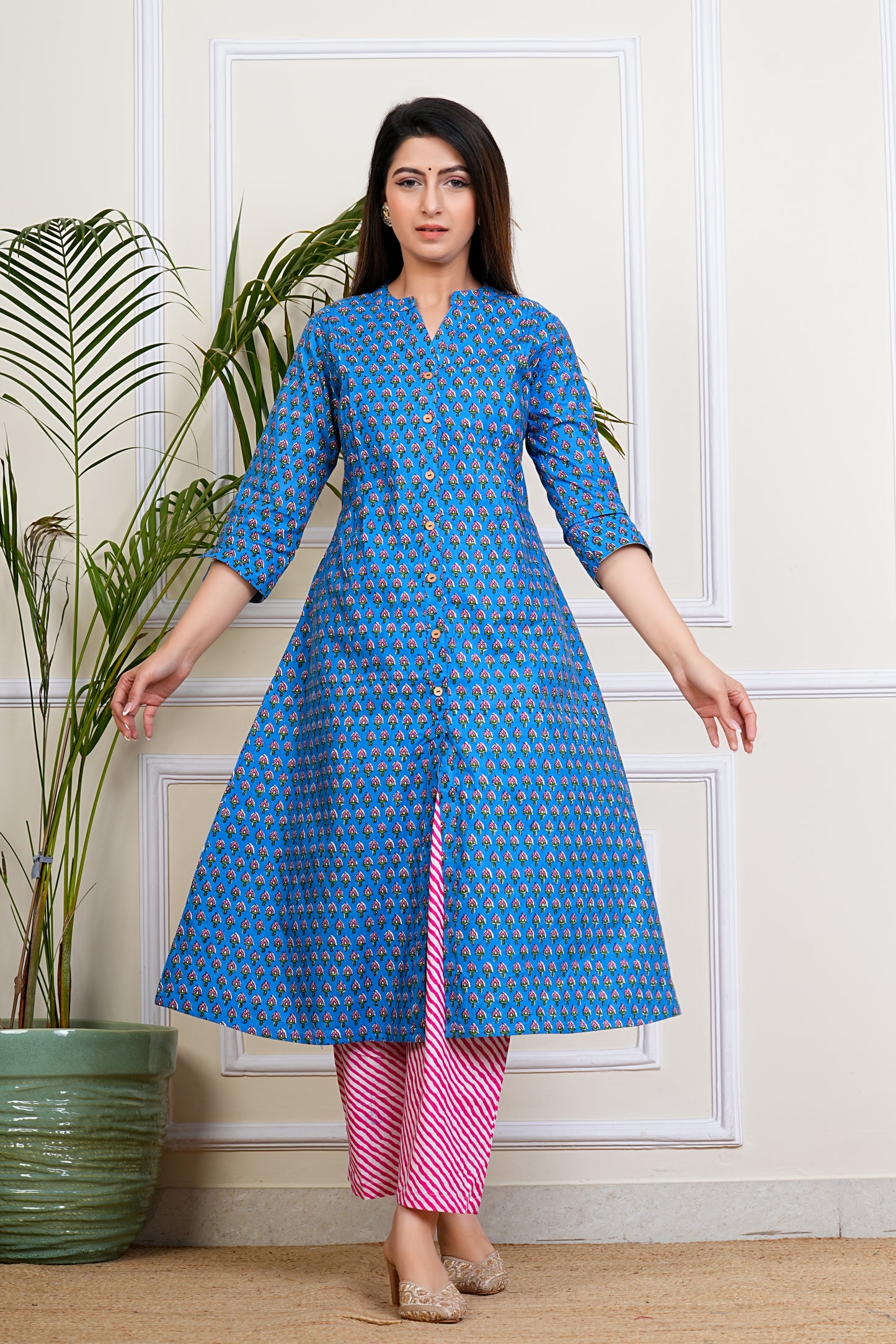 Blue Blossom Cotton Kurta Set