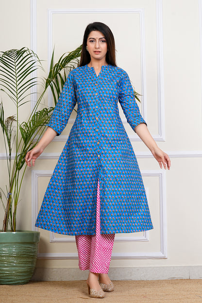 Blue Blossom Cotton Kurta Set