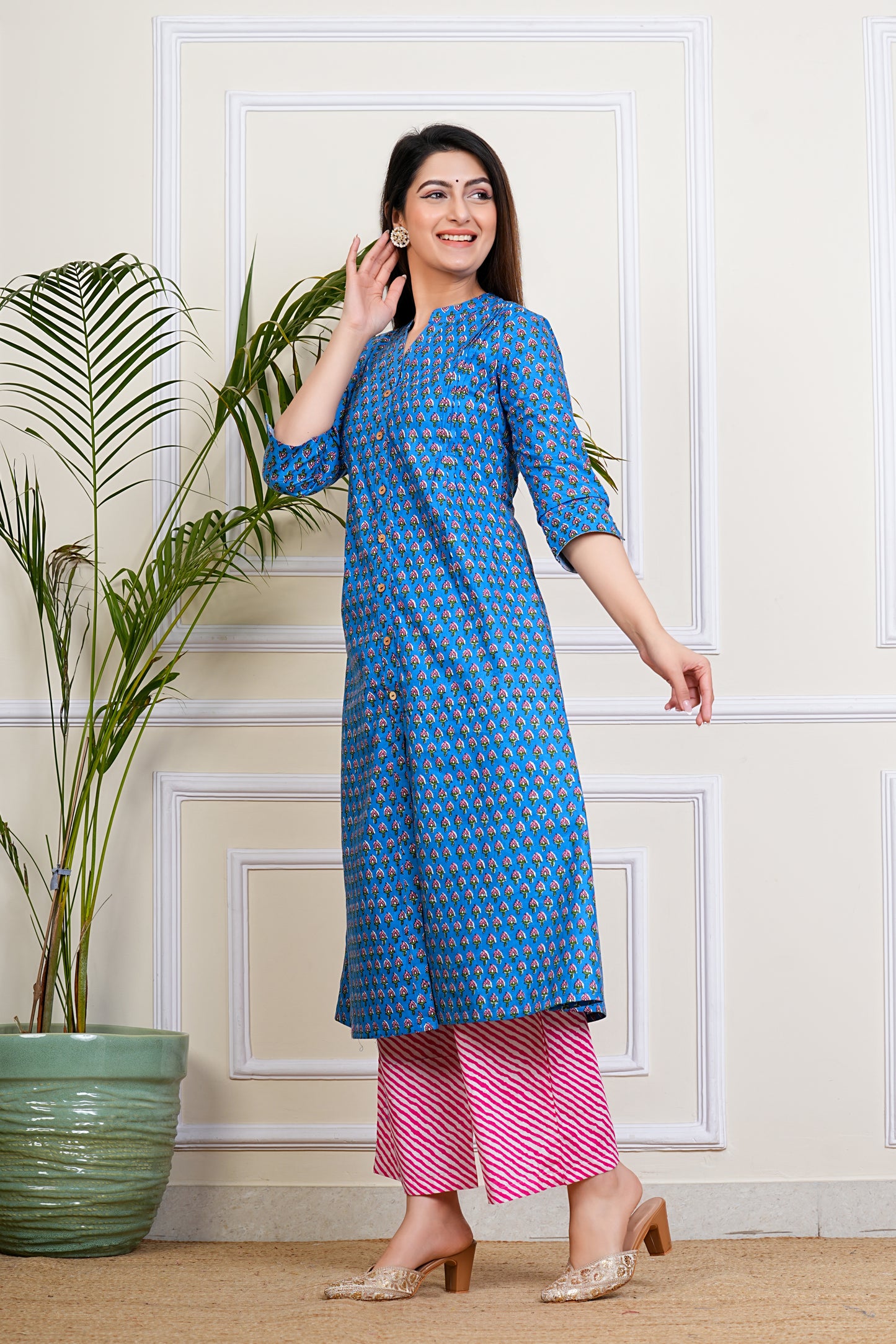 Blue Blossom Cotton Kurta Set