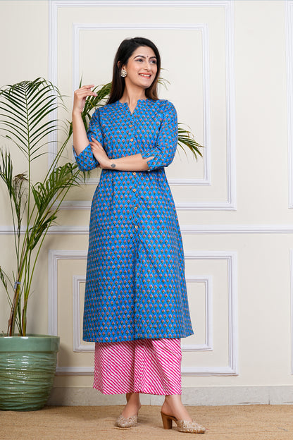 Blue Blossom Cotton Kurta Set