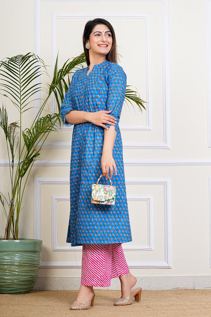 Blue Blossom Cotton Kurta Set