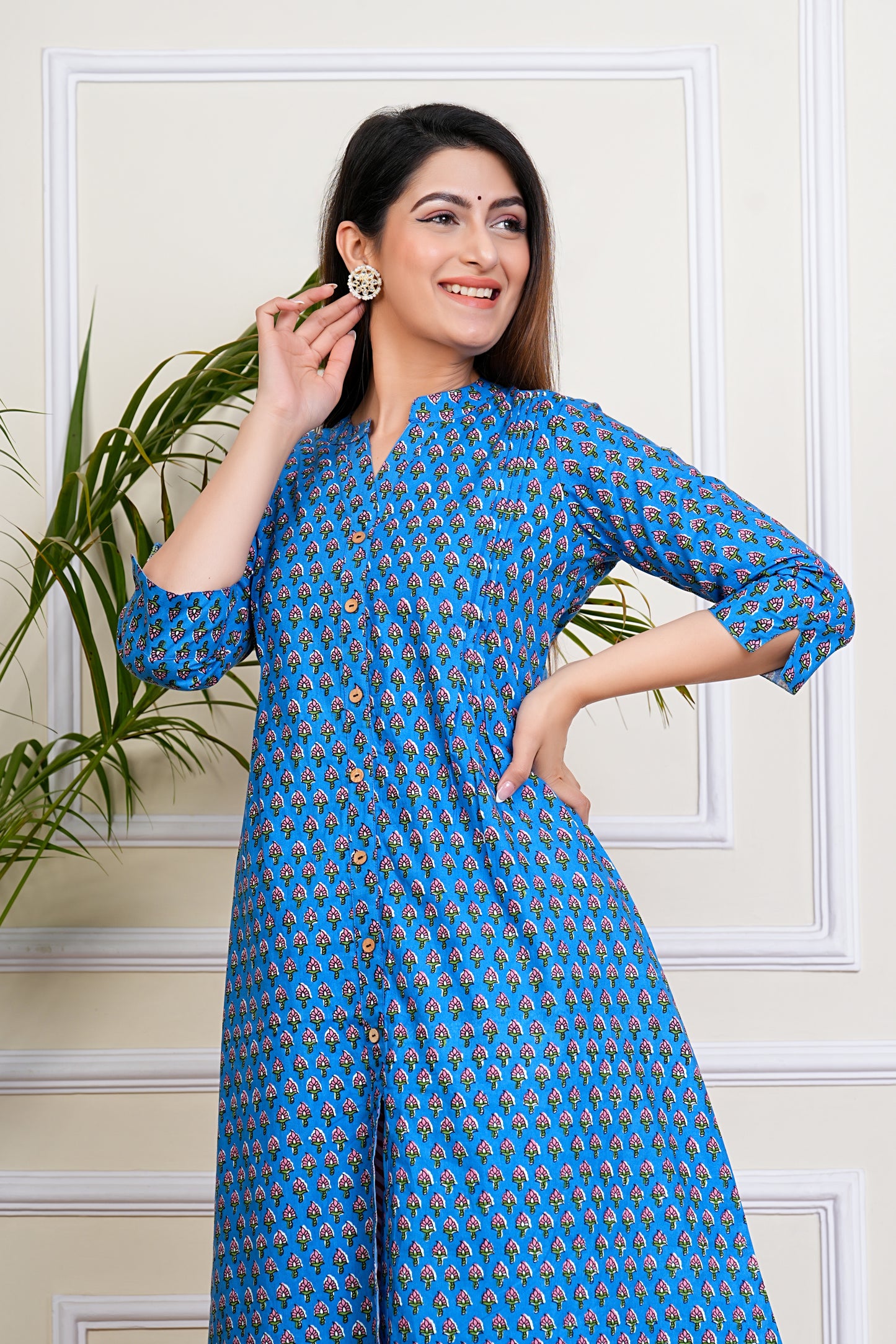 Blue Blossom Cotton Kurta Set