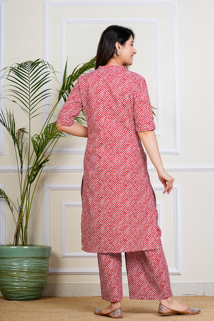 Red Ripple Kurta Set