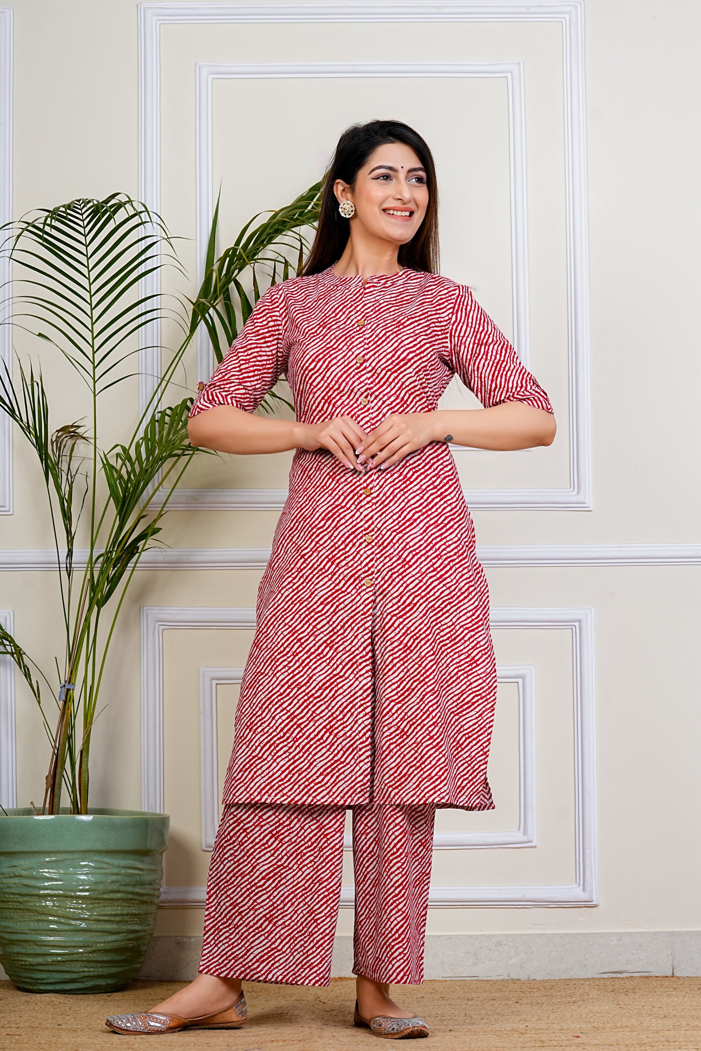 Red Ripple Kurta Set