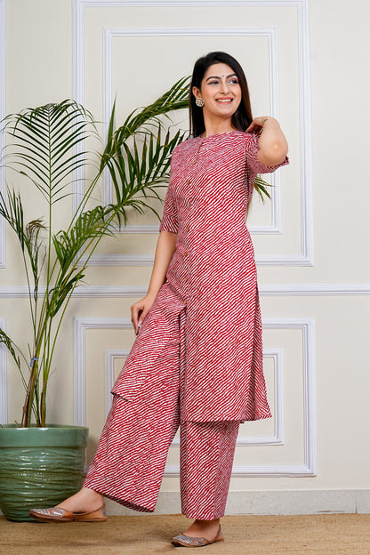 Red Ripple Kurta Set