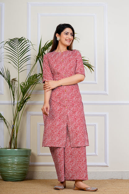 Red Ripple Kurta Set