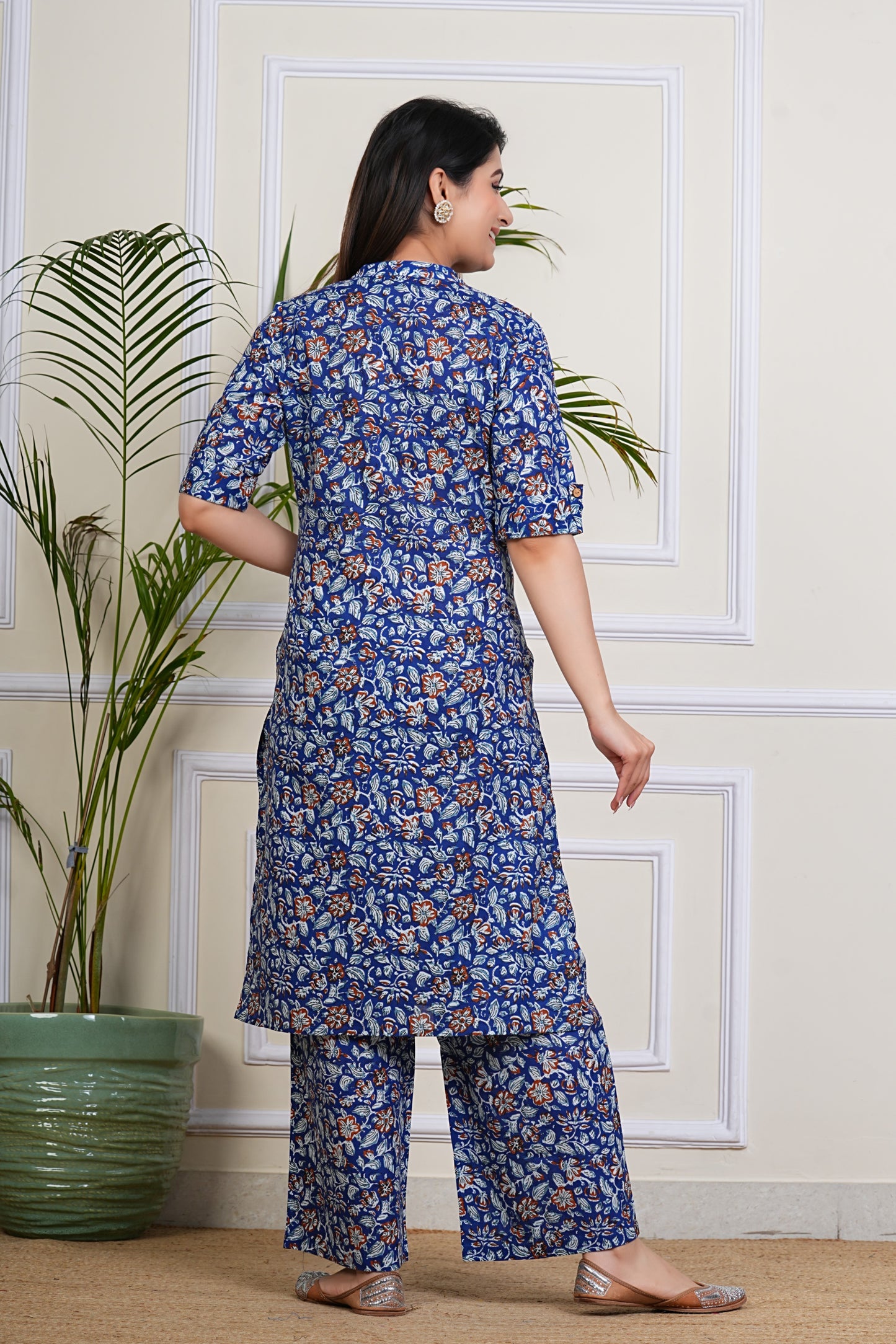 Indigo Bloom Cotton Kurta Set