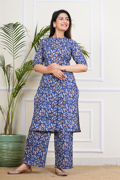 Indigo Bloom Cotton Kurta Set