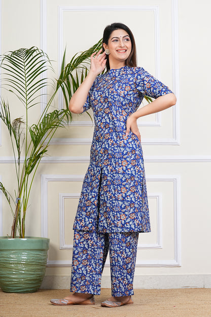 Indigo Bloom Cotton Kurta Set