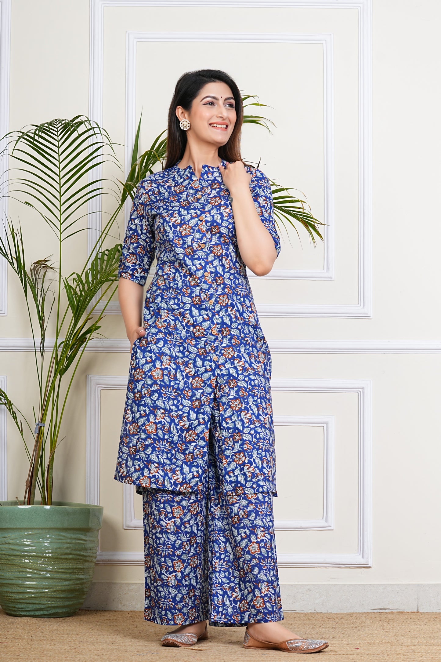 Indigo Bloom Cotton Kurta Set