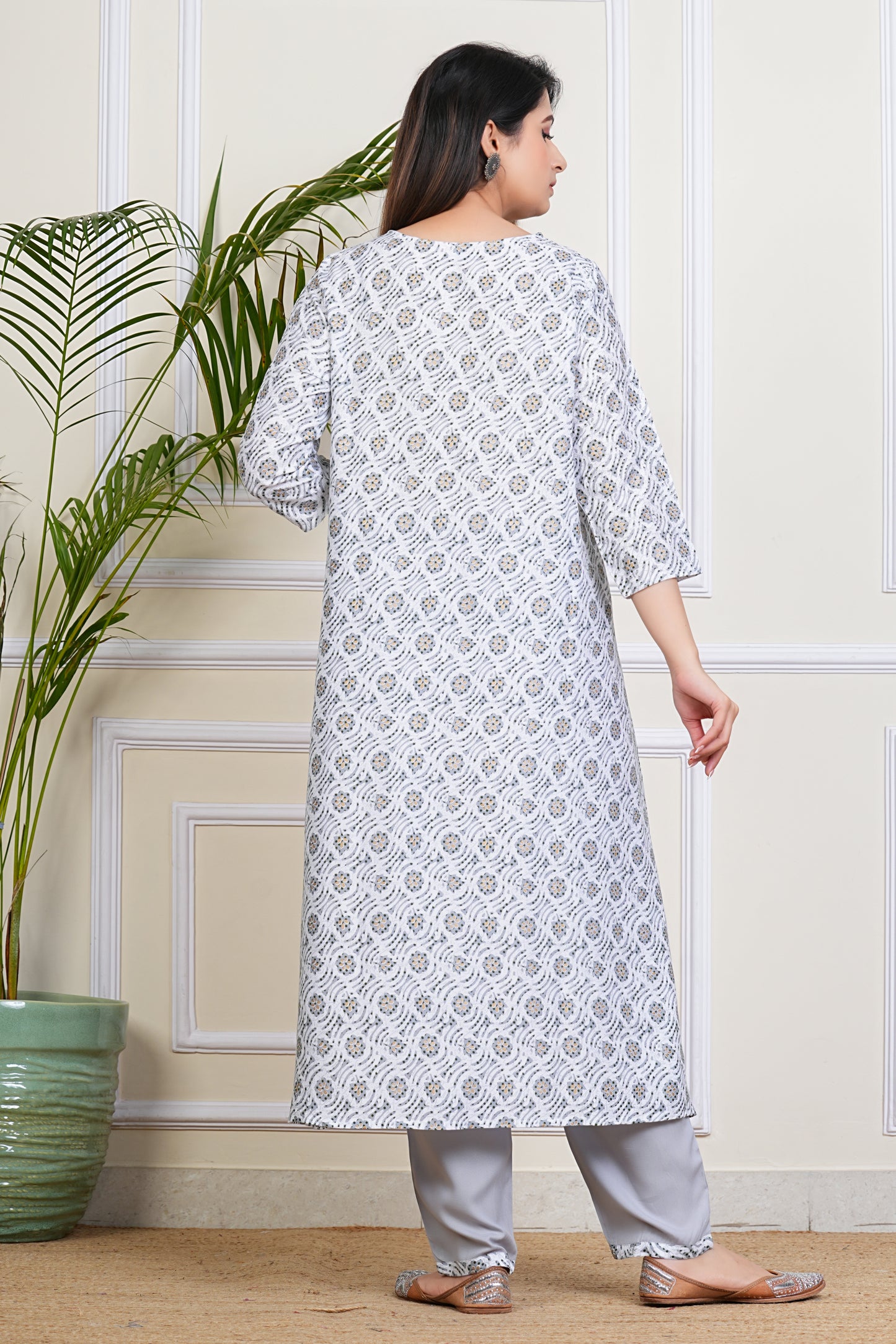 Elegant White-Green Kurta Set