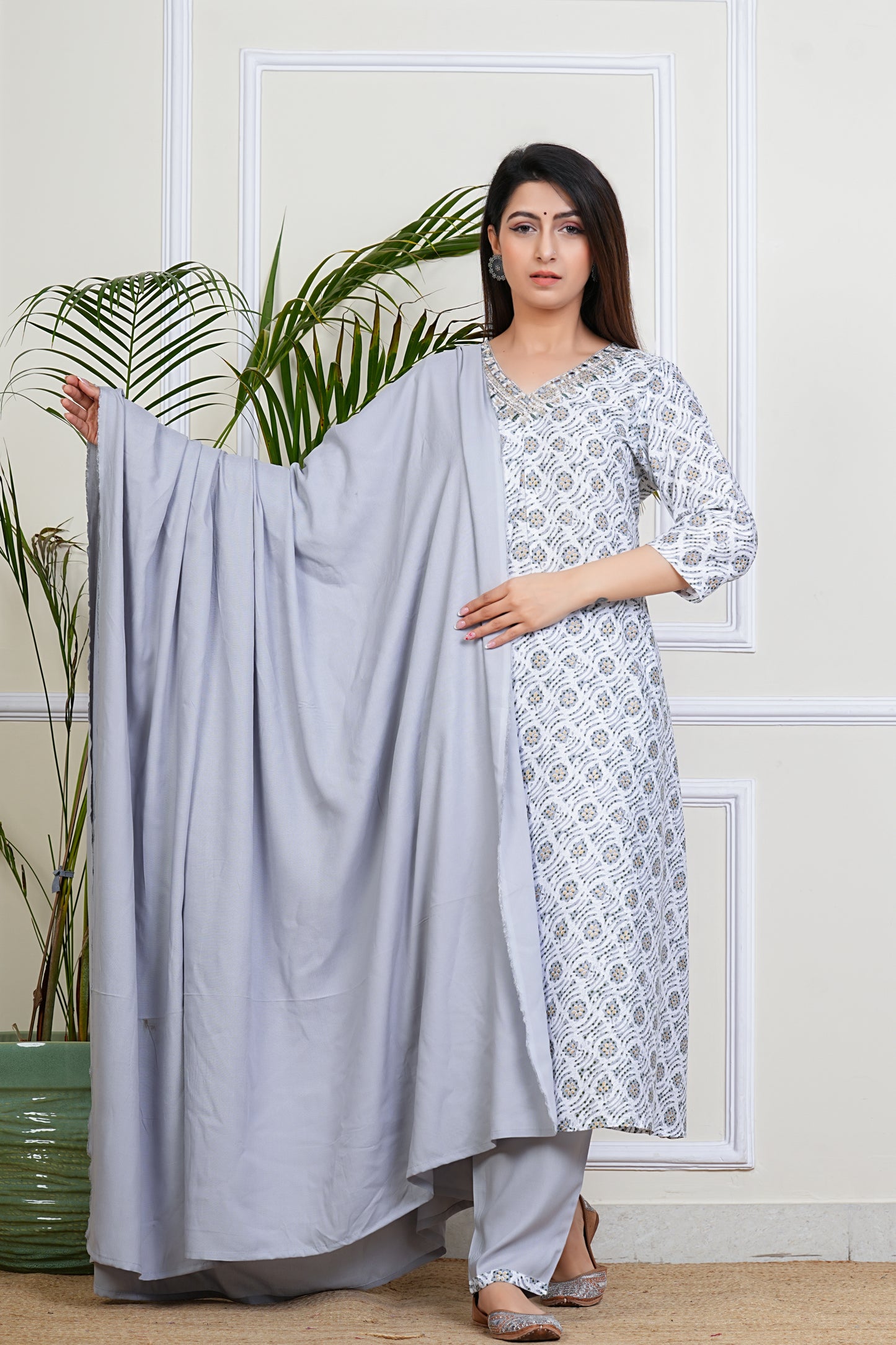 Elegant White-Green Kurta Set