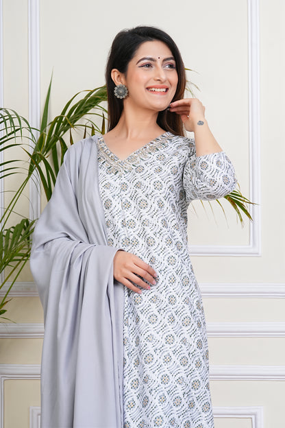 Elegant White-Green Kurta Set