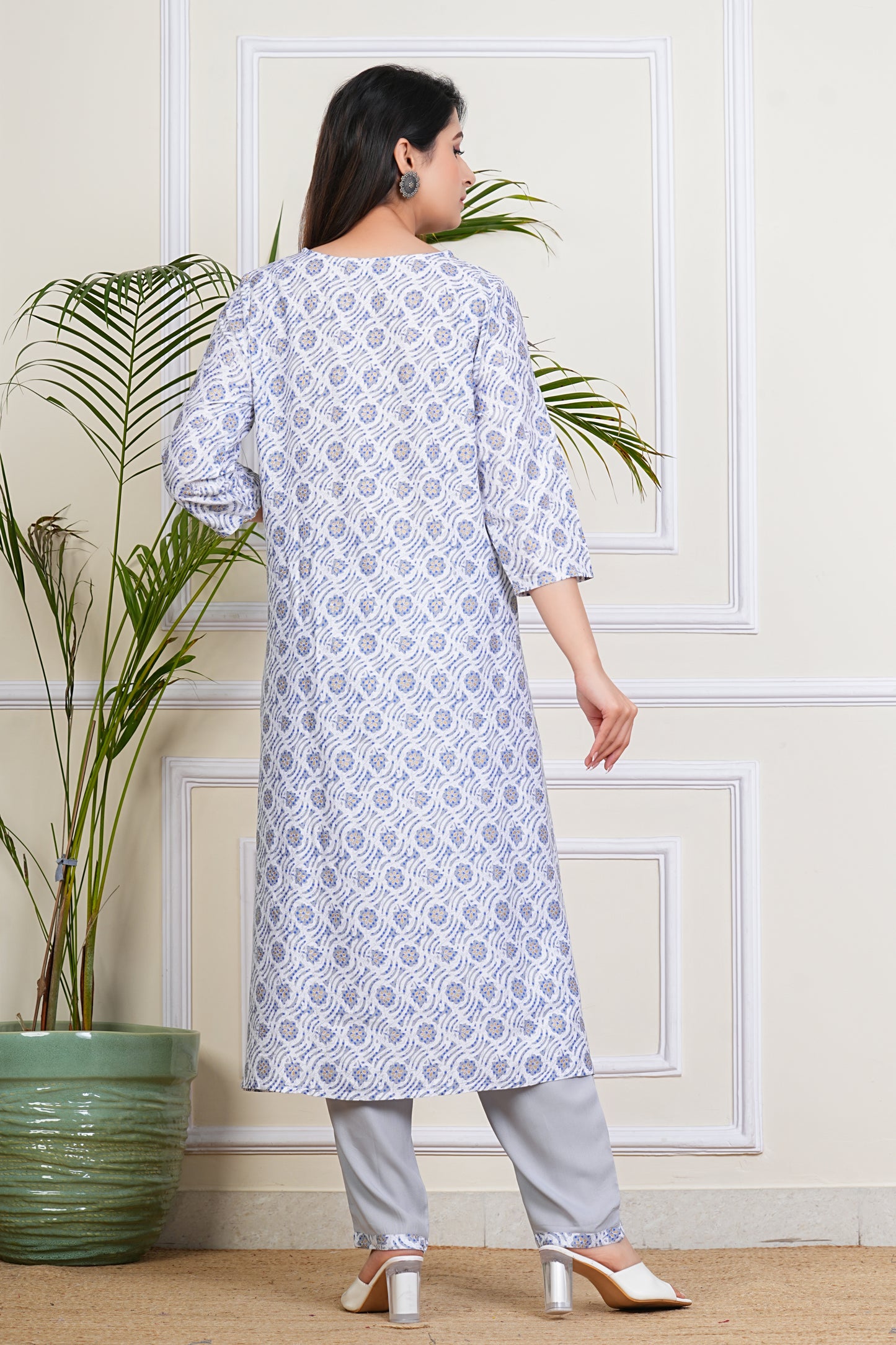 Elegant White-Blue Kurta Set