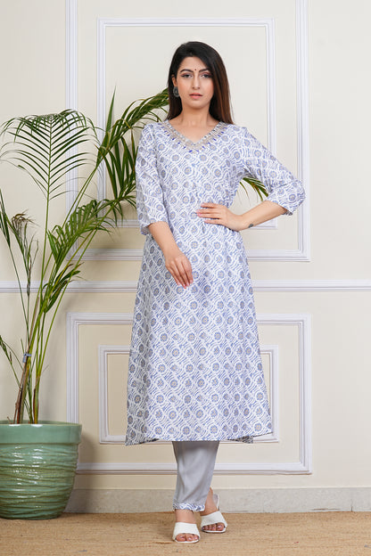 Elegant White-Blue Kurta Set