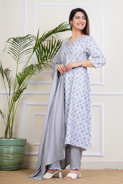 Elegant White-Blue Kurta Set