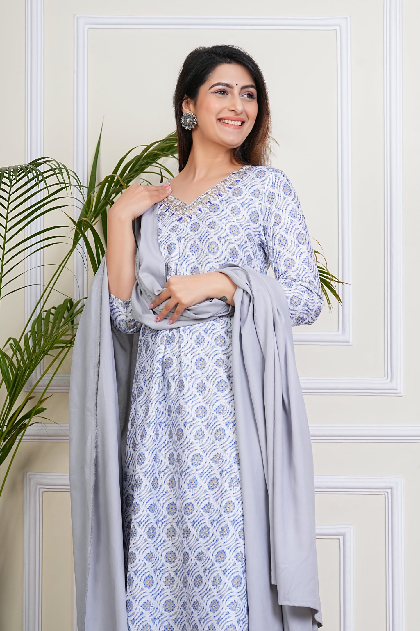 Elegant White-Blue Kurta Set