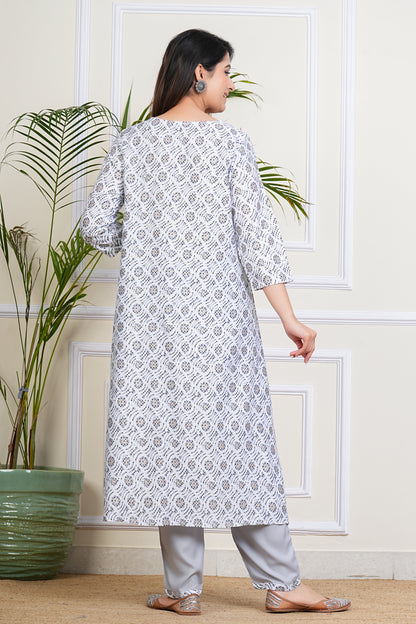 Elegant White-Black Kurta Set