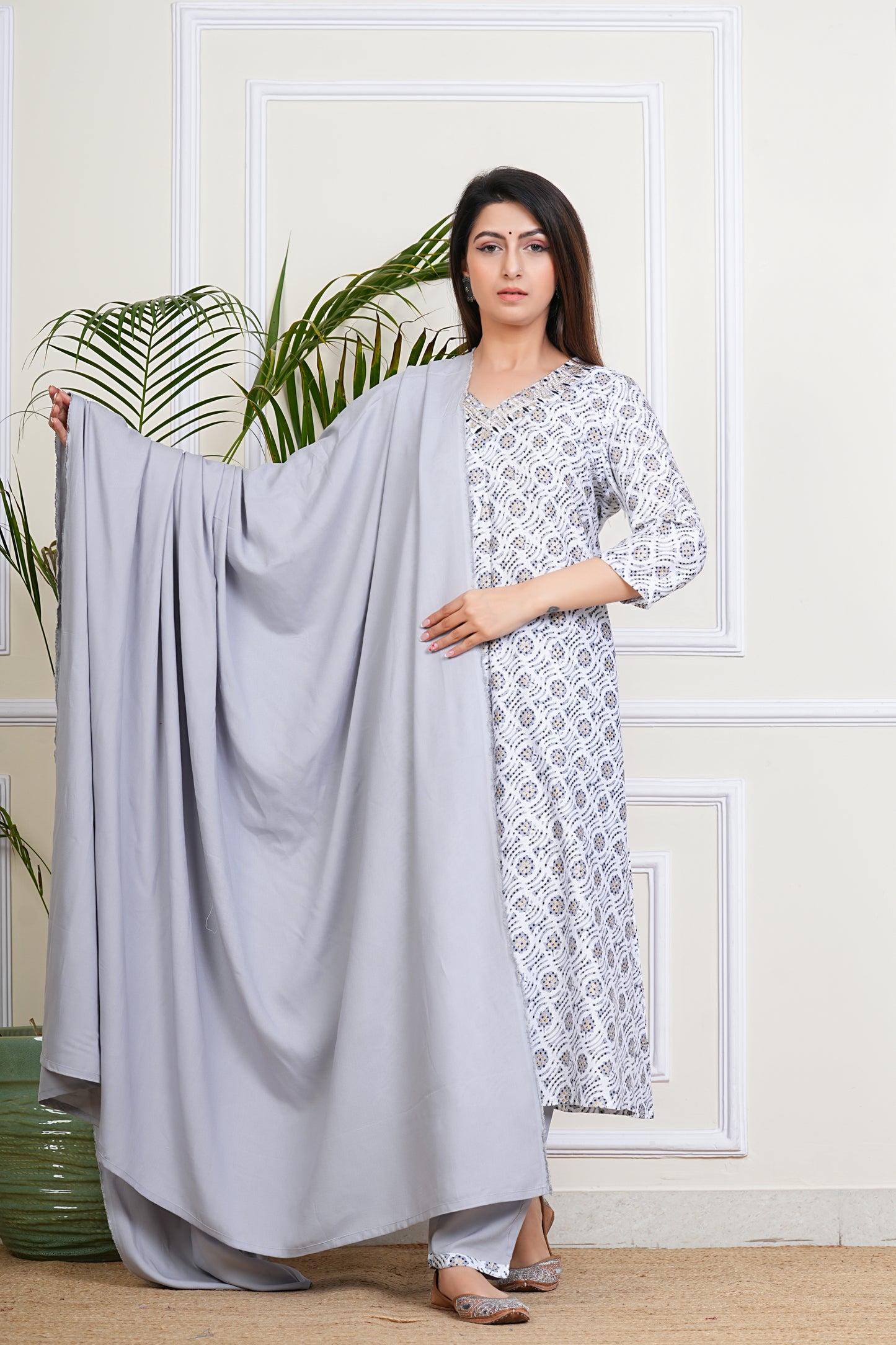 Elegant White-Black Kurta Set