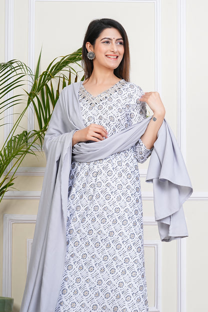 Elegant White-Black Kurta Set