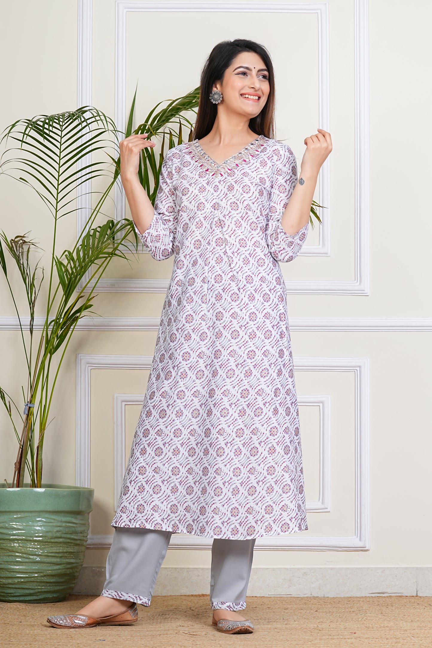 Elegant White-Pink Kurta Set