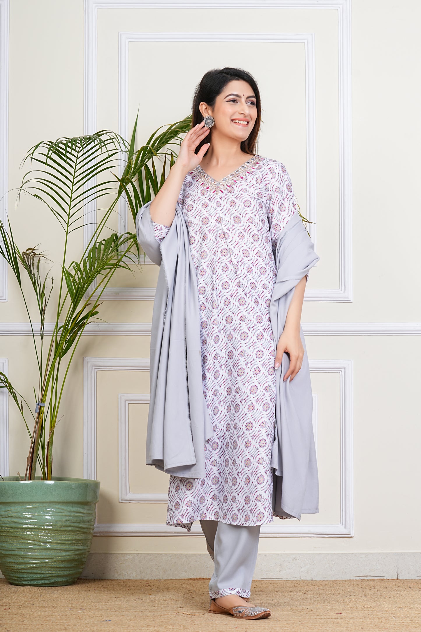 Elegant White-Pink Kurta Set