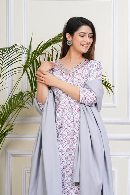 Elegant White-Pink Kurta Set