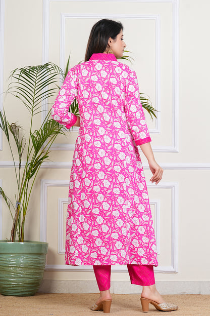 Vibrant Pink Floral Kurta Set