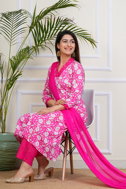 Vibrant Pink Floral Kurta Set