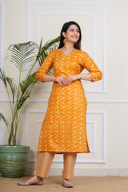 Charming Mustard Printed Kurta Set