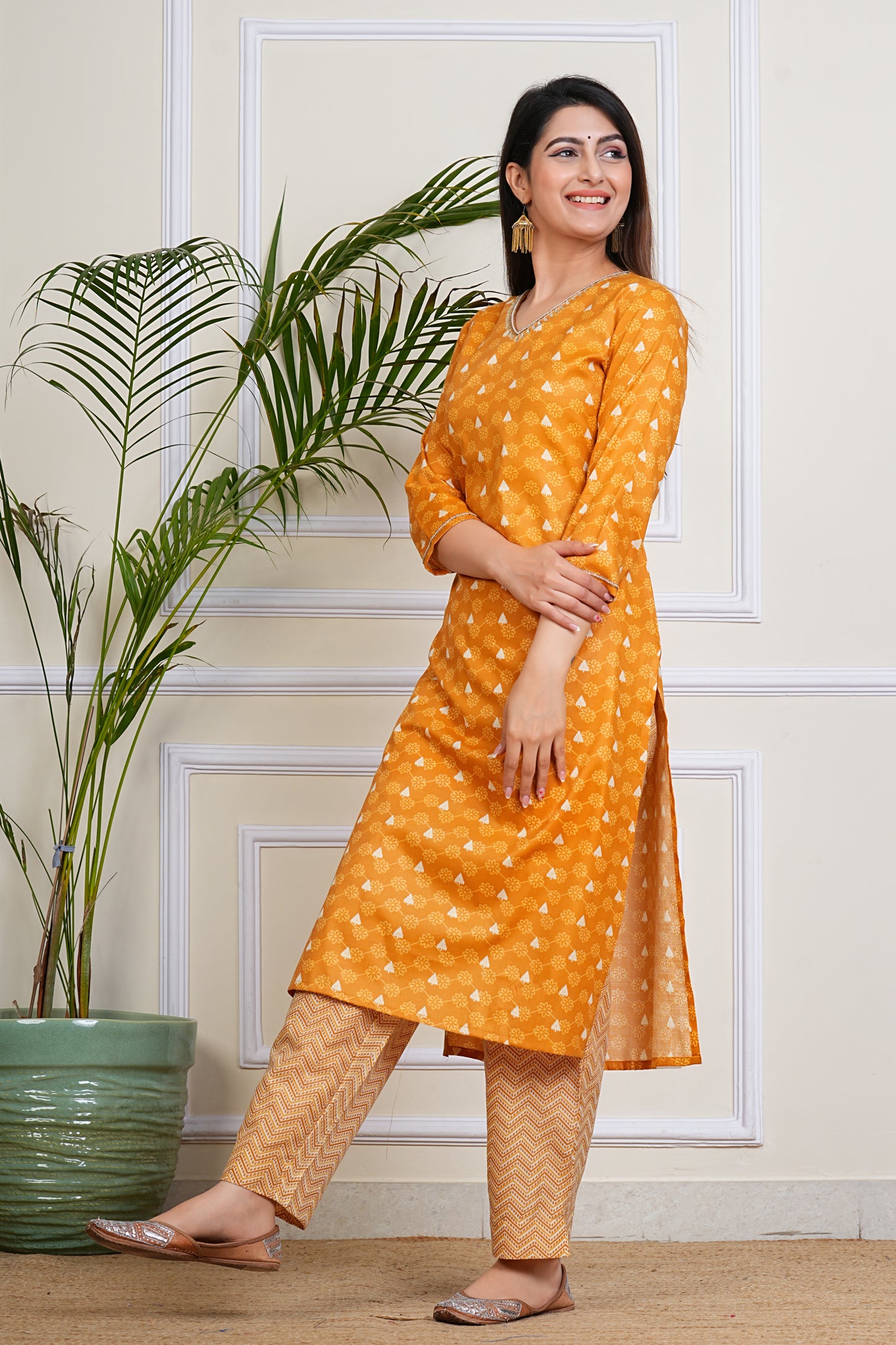 Charming Mustard Printed Kurta Set