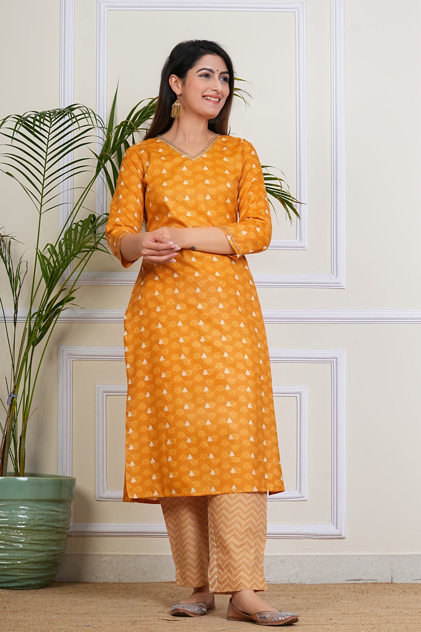 Charming Mustard Printed Kurta Set