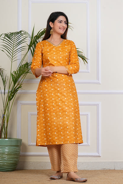 Charming Mustard Printed Kurta Set