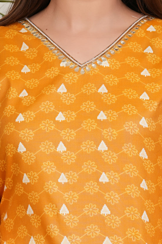 Charming Mustard Printed Kurta Set