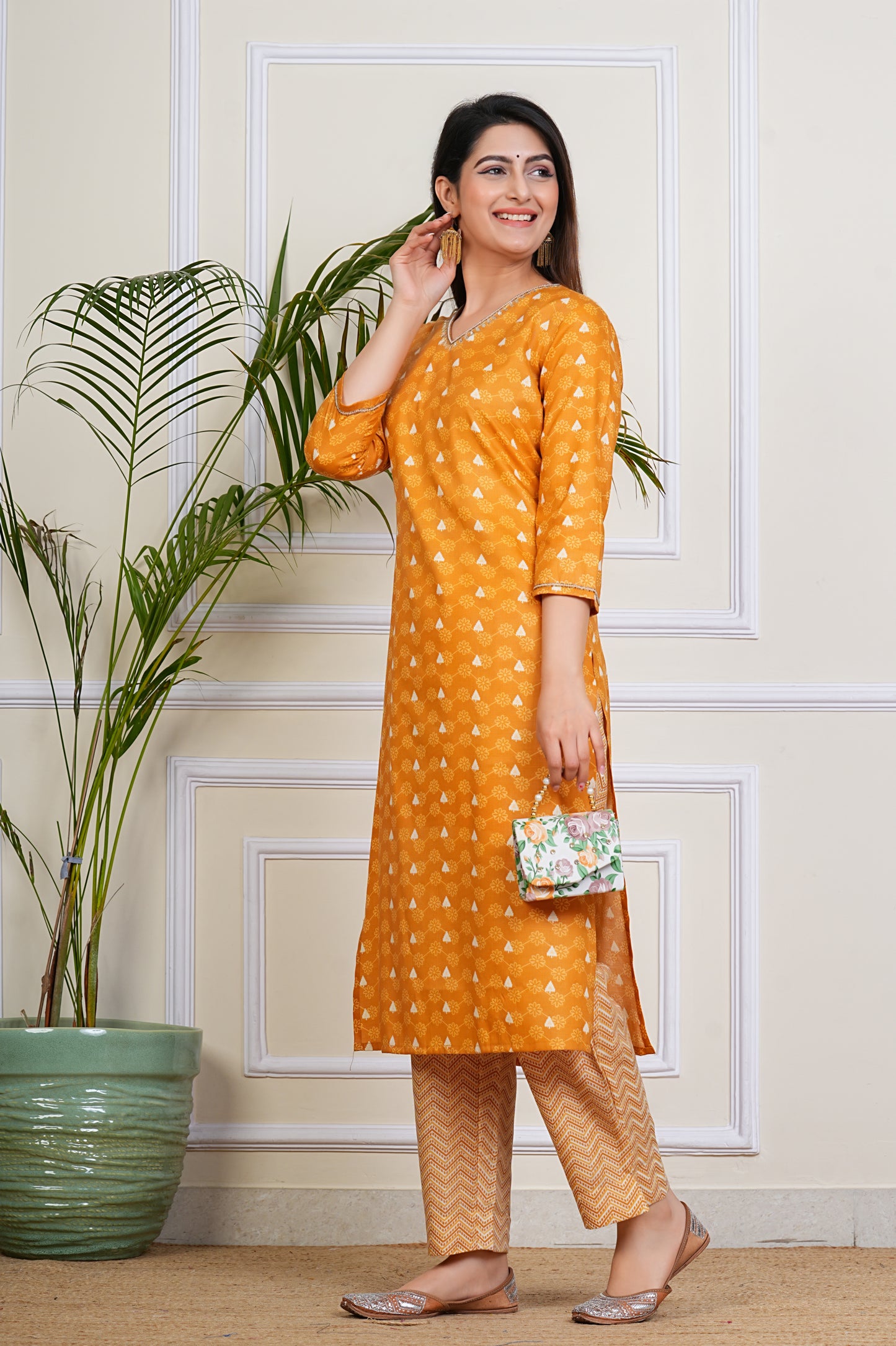 Charming Mustard Printed Kurta Set