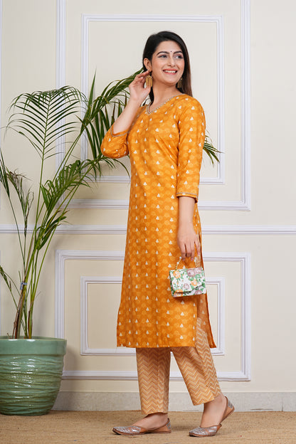 Charming Mustard Printed Kurta Set