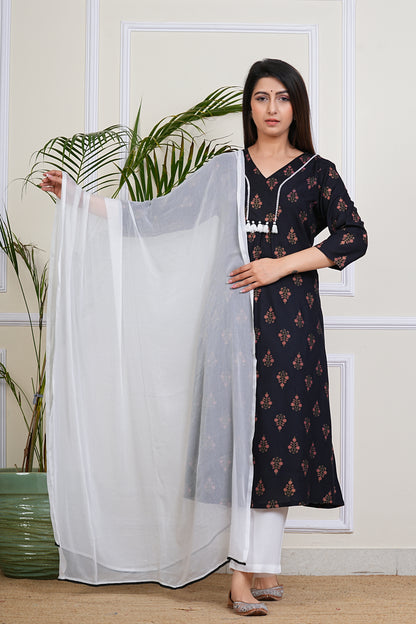 Midnight Blossom Kurta Set