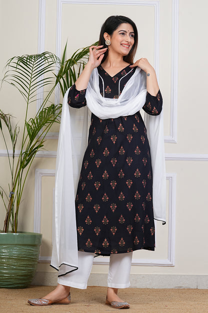 Midnight Blossom Kurta Set