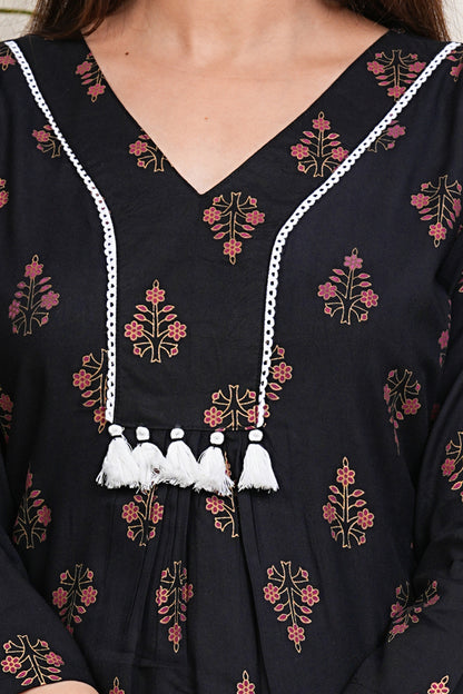 Midnight Blossom Kurta Set