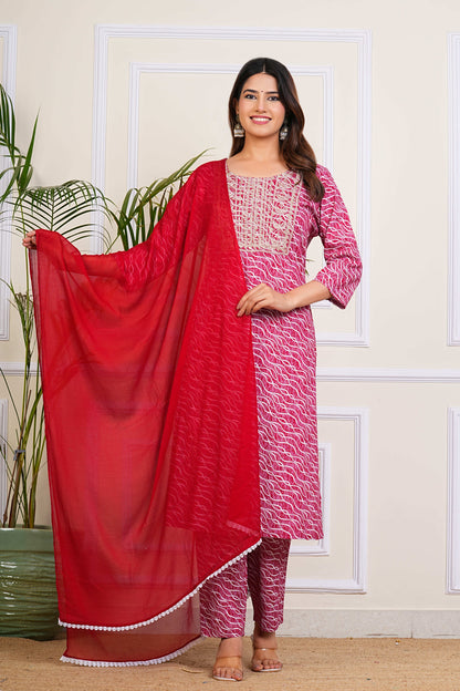 Red Wave Kurta Set