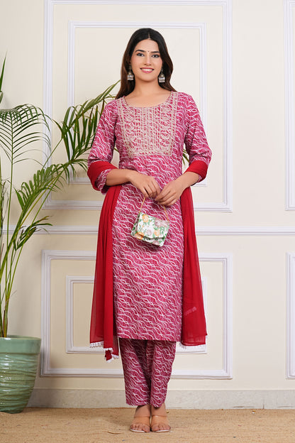 Red Wave Kurta Set