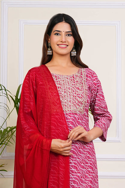 Red Wave Kurta Set